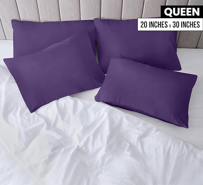 Utopia Bedding Queen Pillowcases - 4 Pack - Envelope Closure - Soft Brushed Microfiber Fabric - Shrinkage and Fade Resistant Pillow Covers Queen Size 20 X 30 Inches (Queen, Egg Plant)