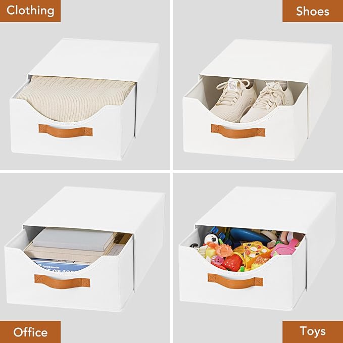 4 Pcs 16.5" Closet Drawers and Large Size Clothes Storage Bins Push-Out Storage Stackable Shelf Drawers with See-Through Window Closet Organizers for Bedroom, Living Room, Under Bed, White