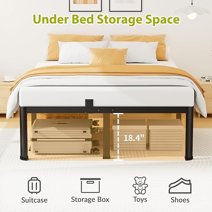 Superay 20 Inch Queen Size Metal Platform Bed Frame with Round Corners, Storage Space Under High Bed Frame-Heavy Duty Steel Slats Support, Noise Free - Easy Assembly - No Box Spring Needed