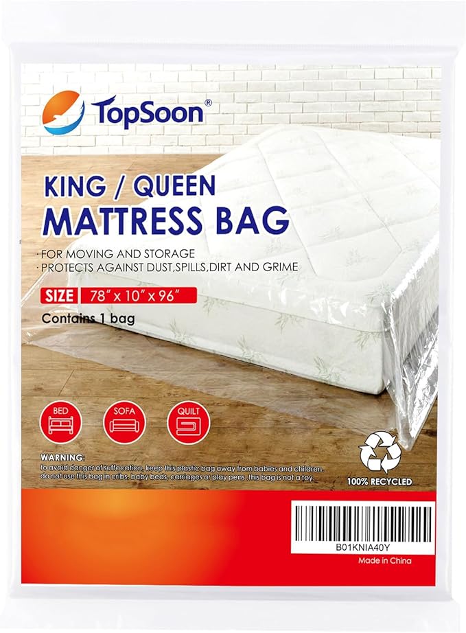 TopSoon Mattress Bag for Storage Mattress Disposal Bag King/Queen Size Clear