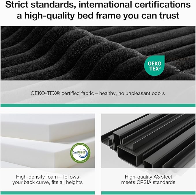Novilla King Size Bed Frame, Plush CloudSoft Bed, Corduroy Upholstered Platform Bed Frame with Headboard, Easy Assembly, No Box Spring Needed, Modern Soft Bed Frame, Black