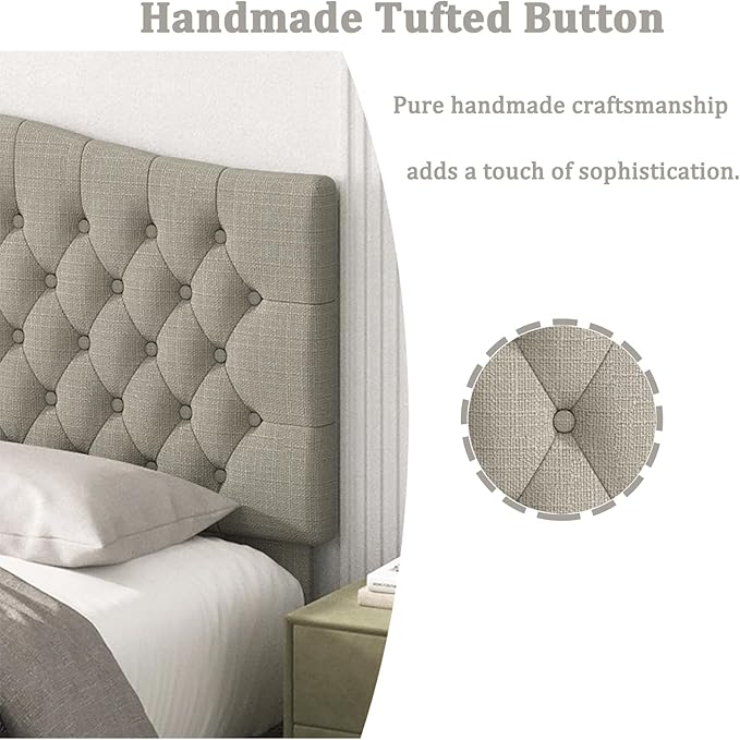 Befurtori King Headboard Only, Upholstered Headboard King for Adjustable Bed Linen Tufted Calking Size Wall Mounted Head Board with Solid Wood Legs Head Board, Linen