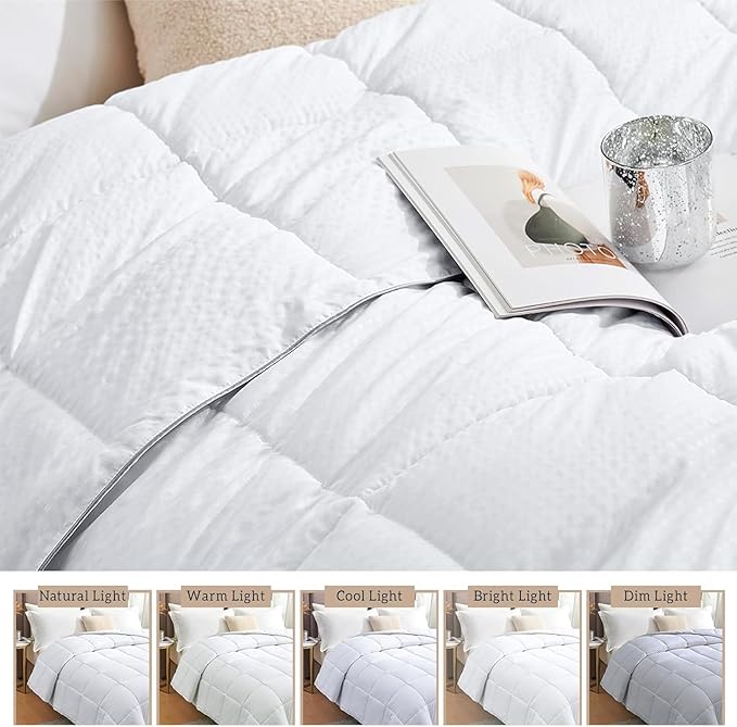 Homelike Moment Comforters Queen Size - White Duvet Insert Down Alternative Bed Queen Comforter, Lightweight Bedding Comforter Full Size Quilted Soft All Season with Coner Tabs White Square Embossed