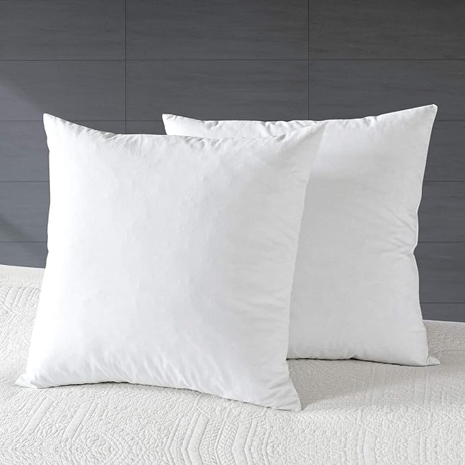 APSMILE Organic 20x20 Feather Down Throw Pillow Inserts Set of 2, 100% Cotton Fabric, Soft Fluffy Square Decorative Pillow Form Core for Sofa, Bed, Couch, Cushion Sham Stuffer