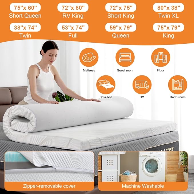 Extra Firm Mattress Topper Twin XL Size 3 Inch, Cooling Gel+Bamboo High Density Mattress Topper with Removable Cover, Bed Topper for Pain Relief,No Smell,CertiPUR-US,79x38