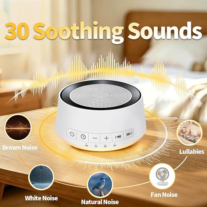 Sound Machine Night Light White Noise Machine with 30 Soothing Sounds 12 Colors Night Light Sleep Machine for Baby Kids Adults Brown Pink Nosie Machine with 32 Volume Levels for Office Home Travel