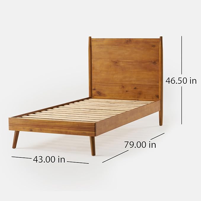 Merax Twin Size Solid Wood Platform Bed, Mid-Century Modern Bed Frame with Splayed Legs, 600 lbs Weight Capacity, No Box Spring Needed, Natural