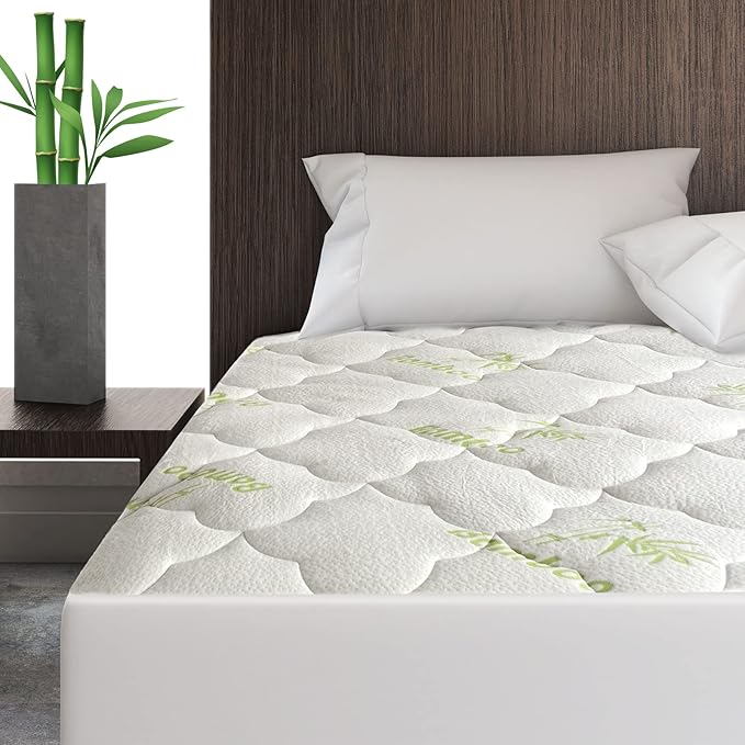 California King Air Mattress Pad, Thick Quilted Mattress Topper Cal King, Soft Breathable and Noiseless Down Alternative Fiber Pillow Top Mattress Cover with Deep Pocket Fits Up to 23 Inch Mattress