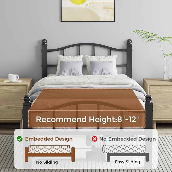 Metal Twin Bed Frames, Noise-Free Design & Underbed Storage Heavy Duty Bed Frames with Headboard No Box Spring Needed/Tool-Free Assembly