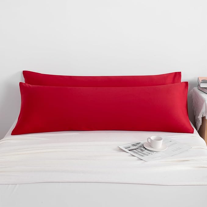 NTBAY 2 Pack Body Pillow Cases, 20x54 inches, Red, Soft, Wrinkle, Fade Resistant, Envelope Closure, Microfiber, 2 Pillowcases in Set, Premium Quality, Machine Washable