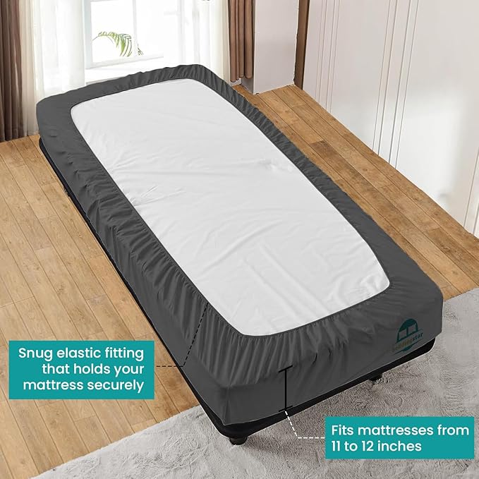 Queen Fitted Sheet 60 x 80 Inches 12" Deep Pocket 100% Egyptian Cotton 600 Thread Count Snug Fit for Trifold Mattress, Narrow Twin, Camp Bunk, Guest Bed, Army Cot Soft & Breathable – Dark Grey
