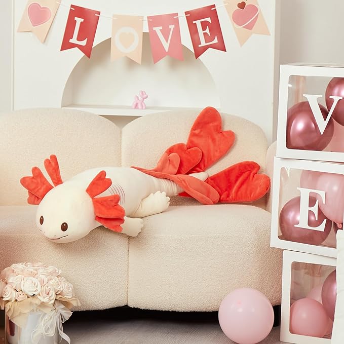 MaoGoLan Giant Axolotl Plush Body Pillow, Large 44" Love Axolotl Stuffed Animal for Girl Boy Kid, Long Pink Salamander Plush Pillow for Mother's Day Birthday Gifts, Baby Shower Party Favor Decor