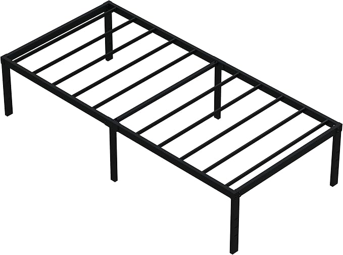 Upcanso 18 Inch Twin Bed Frames No Box Spring Need, Metal Platform Bed Frame Twin Size with High Storage, Eassy Assembly 2,500 Lbs Heavy Duty Bedframes, Black
