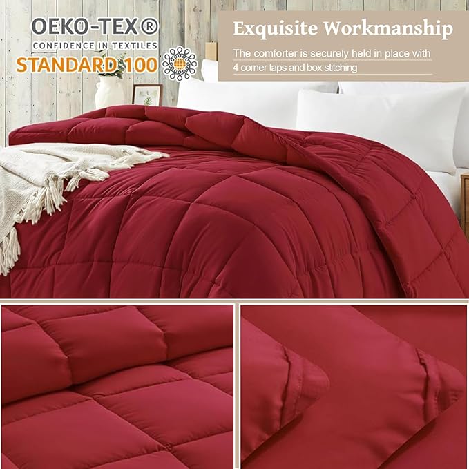 Homelike Moment Comforters Queen Size - Red Duvet Insert Down Alternative Bed Queen Comforter, Lightweight Bedding Comforters Full Size Quilted Soft All Season Solid Red
