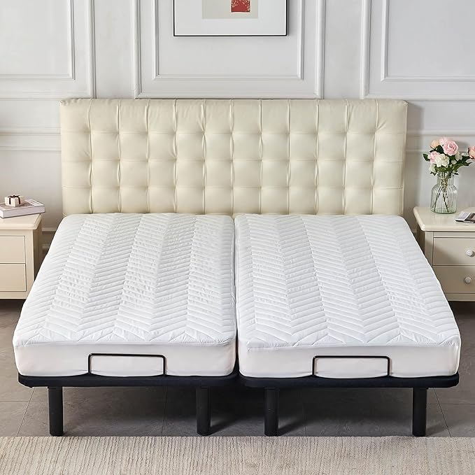 Kingnex Quilted Waterproof Split King Mattress Protector for Adjustable Bed Fitted Sheet Style Padded Mattress Pad Cover