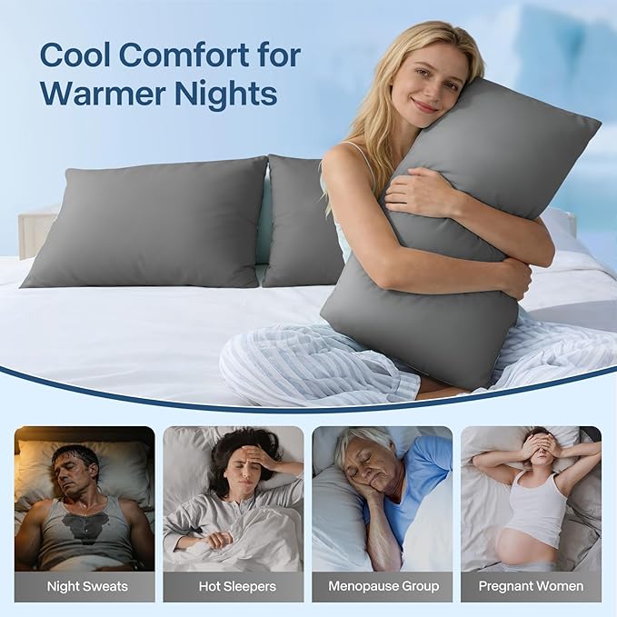 Premium Cooling Pillowcases Queen Size Set of 2 for Hot Sleeper & Night Sweats Beauty Sleep Reduces Wrinkles & Frizz Softer Than Silk Pillow Cover Oeko-TEX Certified Dark Gray Breathable