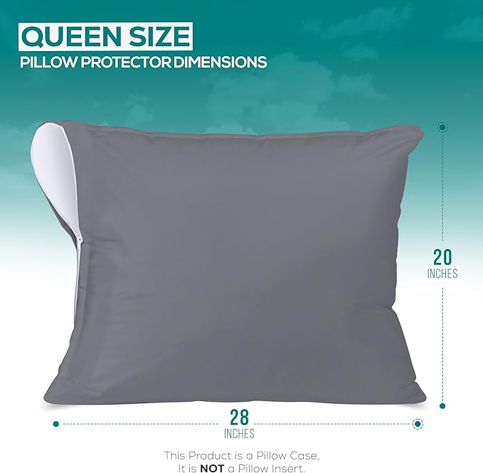 Utopia Bedding Premium 100% Waterproof Pillow Protectors with Zipper Queen Size (Set of 2), Bed Bug and Dust Mite Proof Zippered Pillow Covers, Pillow Encasement Cases, Gray