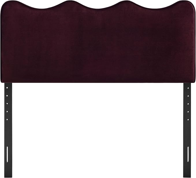 Monday Athena Queen Size Performance Velvet Adjustable Headboard in Mulberry - with Scalloped Wave Design and Stain-Resistant Velvet Upholstery
