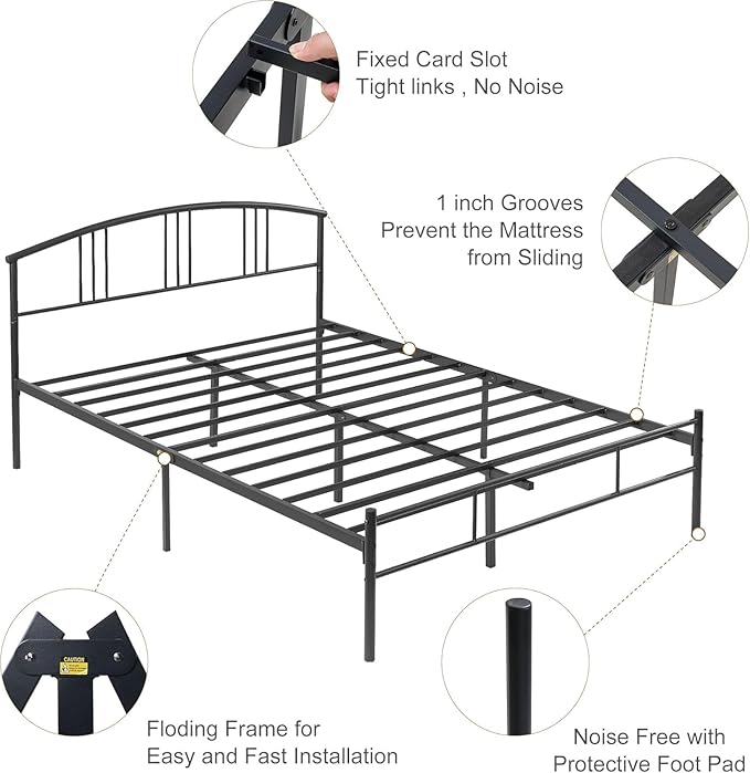 VECELO 14 inch Queen Bed Frame Metal Platform Mattress Foundation with headboard Footboard Steel Slat Support/No Box Spring Needed/Easy Assembly