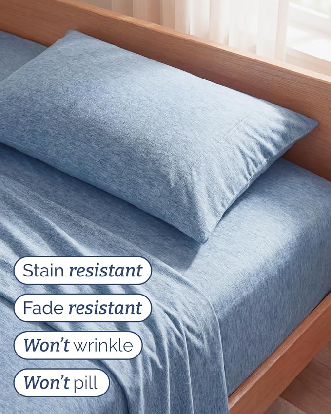 Twin Size 3 Piece Sheet Set - Comfy Breathable & Cooling Sheets - Hotel Luxury Bed Sheets for Women & Men - Deep Pockets, Easy-Fit, Soft & Wrinkle Free Sheets - Heathered Blue Oeko-Tex Bed Sheet Set