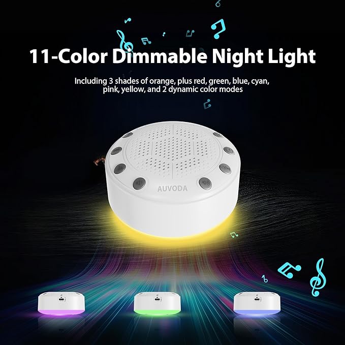 S318 Sound Machine, White Noise Sound Machine for Sleep, Baby, Kids, Adults, Home, Office, Travel, Portable, 25 Non-Looping Sounds, 11-Color Night Light, Memory & Timer, BT5.3, Rechargeable