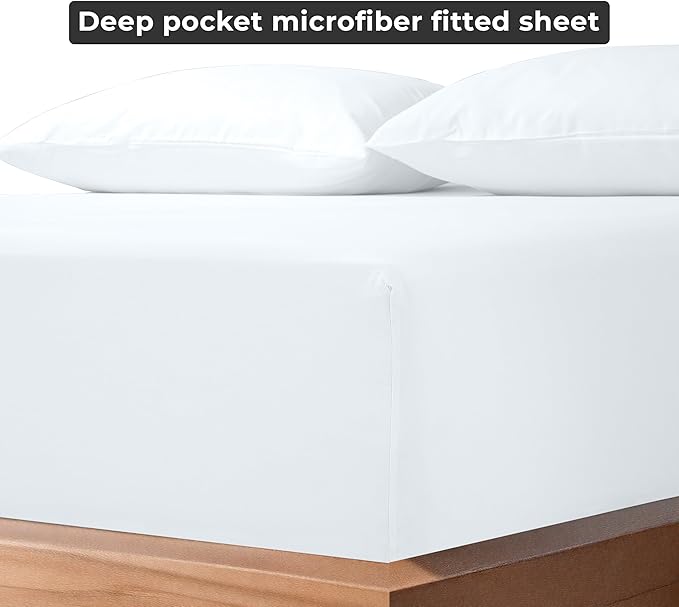 Royale Linens 6 Pack Twin Fitted Sheet Set - Bottom Sheet - Ultra Soft & Breathable - Brushed 1800 Microfiber - Wrinkle & Stain Resistant - Hotel Quality Deep Pocket Stretches Up to 16" (Twin, White)