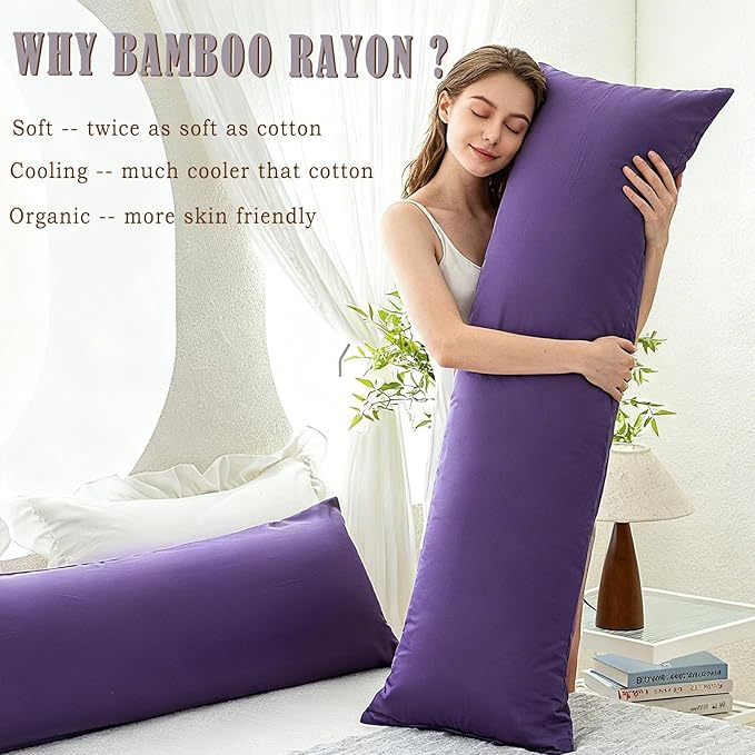 Body Cooling Pillow Cases Cover, Bamboo Rayon Body Pillowcases with Zipper Closure, Cool & Breathable Pillow Case for Hot Sleepers and Night Sweats, 20x54 inches, Dark Purple