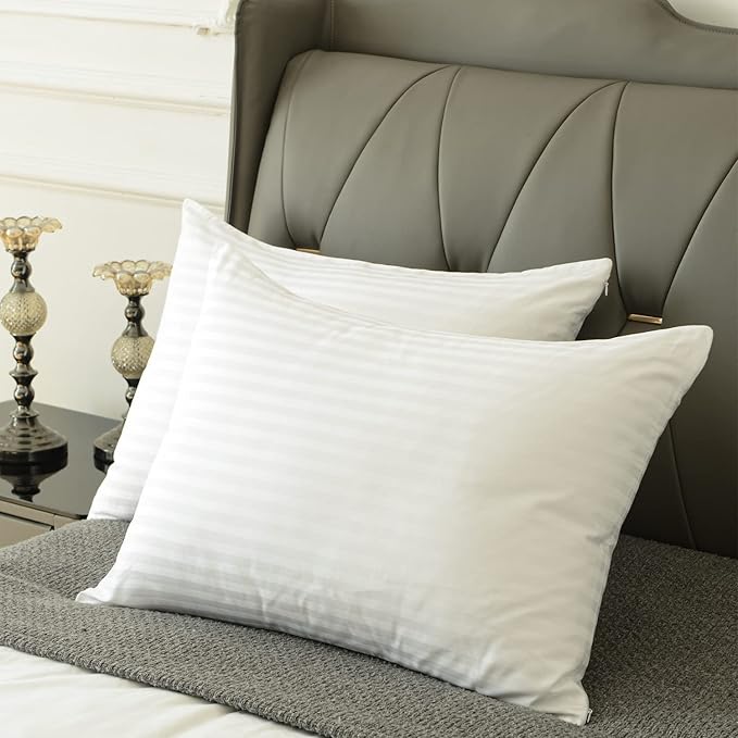 100% Cotton Pillow Protectors with Zipper Standard Size, White Pillow Cases Set of 2 for Home & Hotel, Sateen Soft Cooling Hidden Zippered Pillow Case Protector for Hair & Skin, 20x26 in