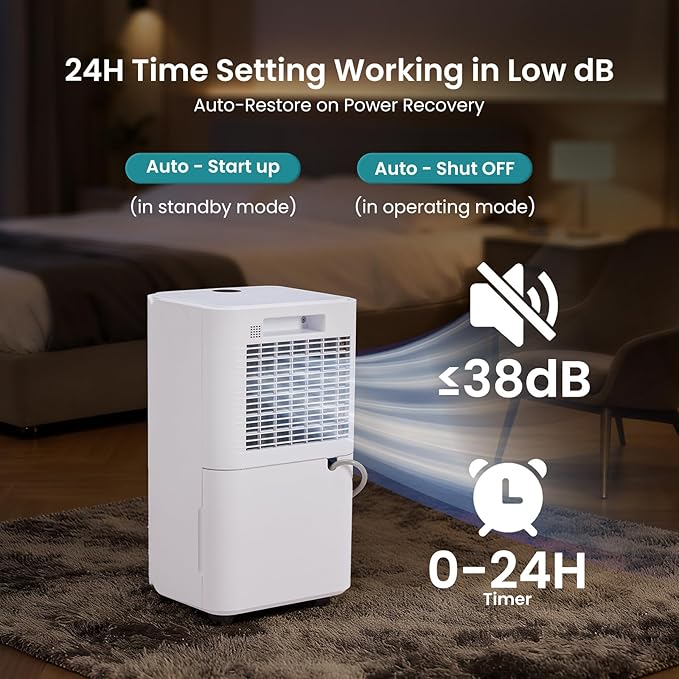 OLIXIS 30Pints Dehumidifier with Drain Hose, Most Efficient Energy Star, 2,000 Sq.Ft Dehumidifier for Basement, 2L Tank 38dB, Smart Humidity Ring, Ideal Humidity Remover for Home, Bedroom & Bathroom