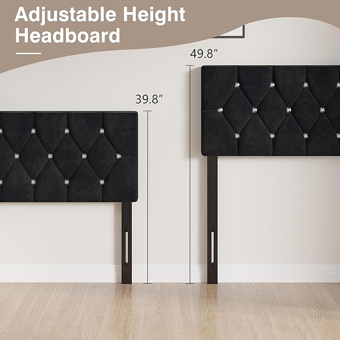 VECELO Tufted Upholstered Headboard King Size, with 6 Adjustable Height from 39.8" to 49.8", Button Diamond Design, Easy Assembly, Classic Black