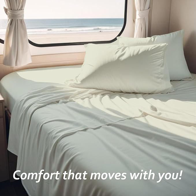 Full XL RV Camper Sheet Set (54x80) – 100% Egyptian Cotton, Soft & Cooling, 16” Deep Pocket Fitted Sheet, Luxury Hotel Quality Bedding for RVs, Campers & Motorhomes (Ivory Solid)