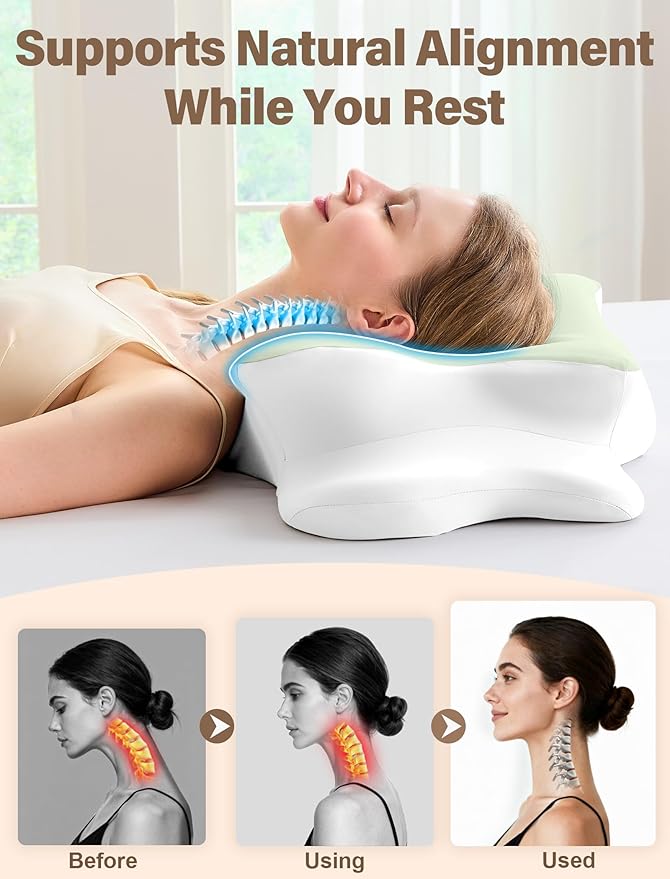 Cervical Neck Pillow for Pain Relief – Ergonomic Memory Foam Pillow for Side Sleeper Contour Orthopedic Bed Pillow for Neck Support with Cooling Cover – Ideal Christmas Birthday Gift - Olive Green