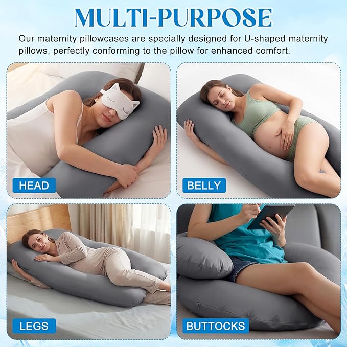 Hahafelt Cooling Pregnancy Pillow Cover (Only Pillowcase) 57 Inch Large U Shaped Full Body Pillowcase Maternity Stretchy Soft Breathable Cool Pillow Cover with Zipper for Side Sleeper (Dark Gray)
