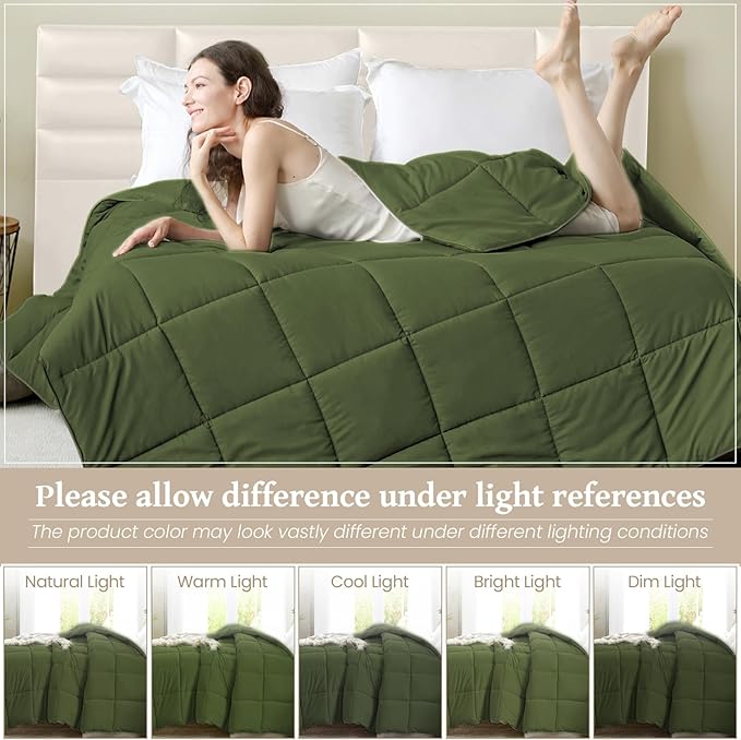 Homelike Moment Comforter King Size - Olive Green Duvet Insert Down Alternative Bed King Comforter, Lightweight Bedding Comforters Quilted Soft All Season Olive Green