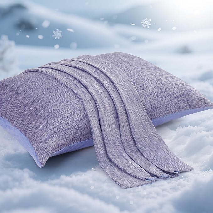 Elegear Cooling Pillow Cases for Hot Sleepers, Japanese Q-Max 0.5 Cooling Pillowcases, Both Sides(Cooling/Cotton), Breathable Soft Pillowcase for Hair and Skin, Set of 2-Purple (Queen (20'' x 30''))