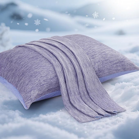 Elegear Cooling Pillow Cases for Hot Sleepers, Japanese Q-Max 0.5 Cooling Pillowcases, Both Sides(Cooling/Cotton), Breathable Soft Pillowcase for Hair and Skin, Set of 2-Purple (Queen (20'' x 30''))