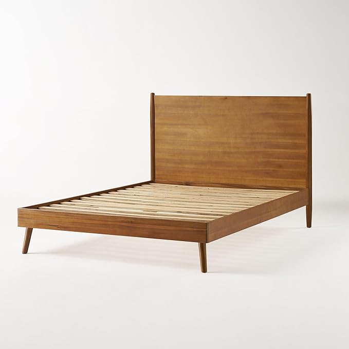 Merax California King Size Solid Wood Platform Bed, Mid-Century Modern Bed Frame with Splayed Legs, 600 lbs Weight Capacity, No Box Spring Needed, Natural