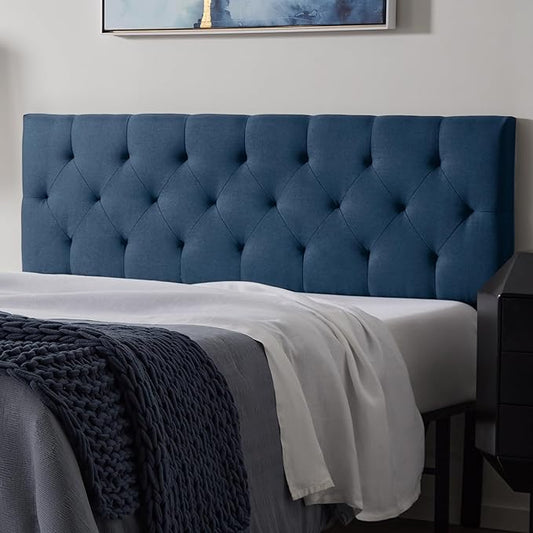 Lucid Mid-Rise Upholstered Headboard - Diamond Tufted - Padded Polyester - Adjustable Height from 34” to 46” - Easy Assembly - Bed Frame or Wall Mount - Sturdy - Cobalt - Twin / Twin XL Size