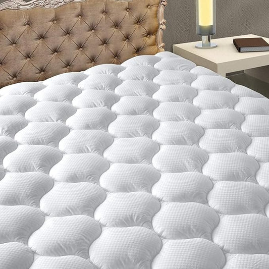 MATBEBY Queen Size Mattress Pad - Cooling Breathable Mattress Topper, Quilted Fitted Mattress Protector, Pillow Top Mattress Cover with 8-21" Deep Pocket, Soft, Machine Washable, White, 60x80 Inches