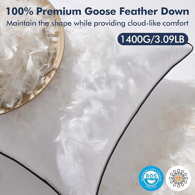 MIULEE Goose Feather Down 14x36 Pillow Insert with 100% Down-Proof Cotton Cover, Soft Fluffy Decorative Pillow for Sofa Bed Couch Living Room White