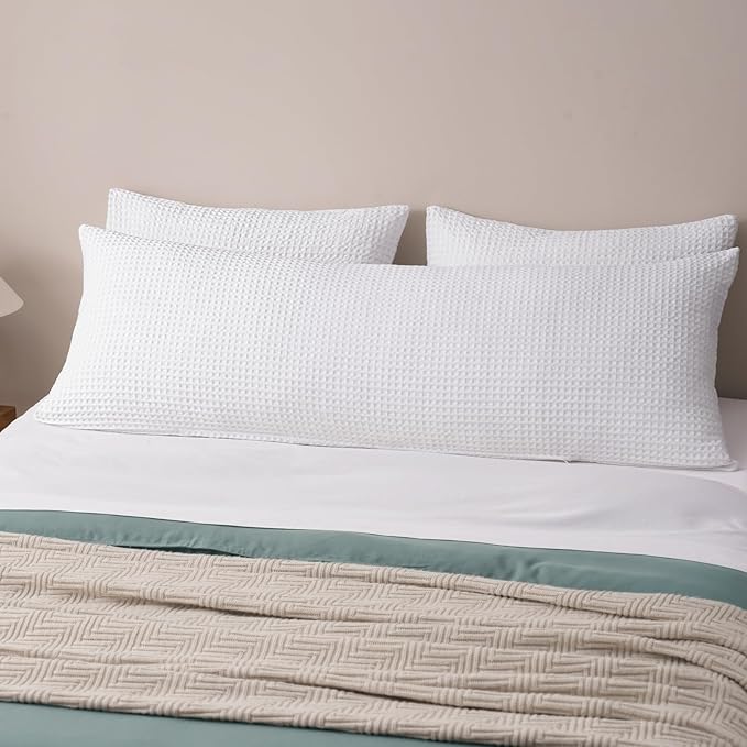 PHF Ultra Soft Waffle Weave Body Pillowcase with Zipper, No Insert, 1Pack 20" x 54" Pillow Sham, Breathable & Skin-Friendly Body Pillow case, Stylish Decorative Bed Pillow Cover, White