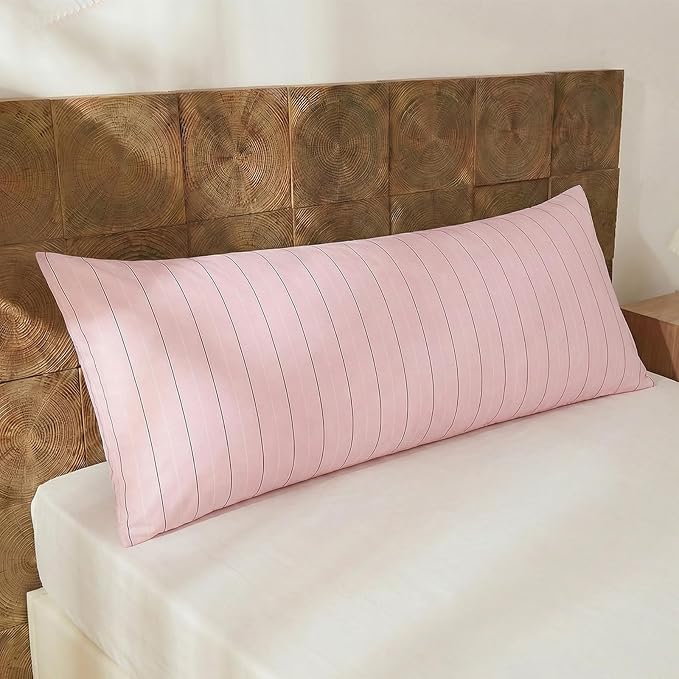 Merryword Striped Body Pillow Cover 20x54inches, 100% Cotton Long Pillowcase, Pink Striped Pillowcase, Luxury Linen Like Pillowcase, Soft Breathable Pinstripe Pillow Case, 1-Piece