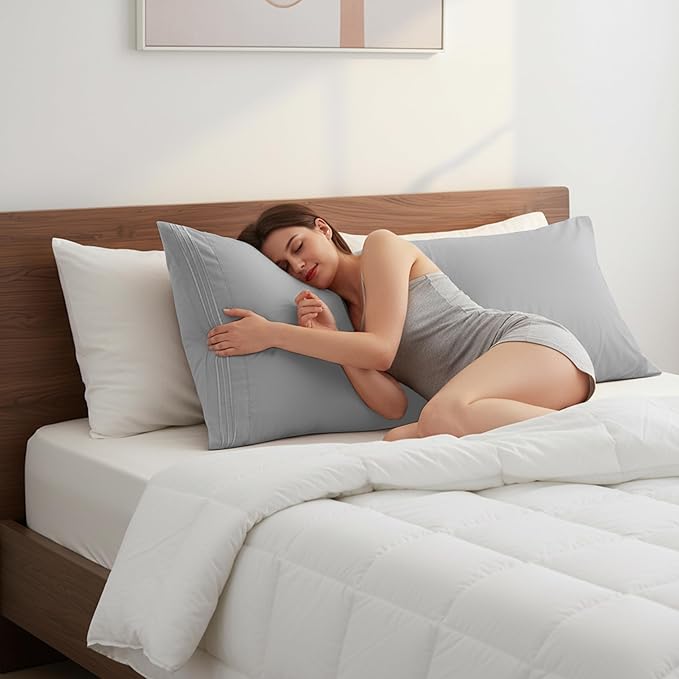 Elegant Comfort Luxury Ultra-Soft 1-Piece Body Pillowcase - 1500 Premium Hotel Quality Microfiber Double Brushed - Wrinkle Resistant, Body Pillowcase Size, Silver