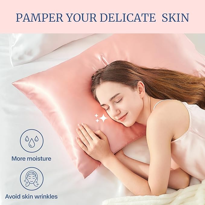 BEDELITE Satin Pillowcase for Hair and Skin, Super Soft and Cooling Similar to Silk Pillow Cases 2 Pack with Envelope Closure, Gift for Women Men(20"x36" King Size, Coral)