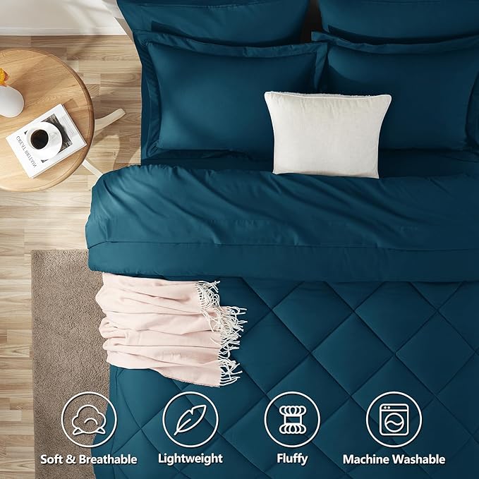 CozyLux Queen Comforter Set Lyons Blue - Bed in a Bag Queen Size 7 Pieces, Luxury Soft Bed Set for All Seasons, Bedding Set with Down Alternative Comforter, Sheets, Pillowcases & Shams