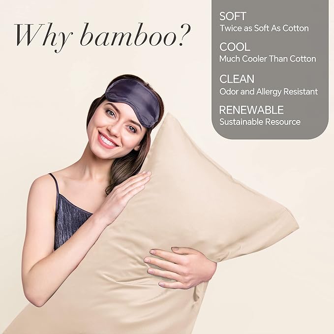 BEDELITE Pillow Cases Standard Size Set of 2, Rayon Derived from Bamboo, Cooling Pillow Cases for Hot Sleepers & Night Sweats, Breathable and Silky Soft Envelope Pillowcases(Taupe, 20"x26")