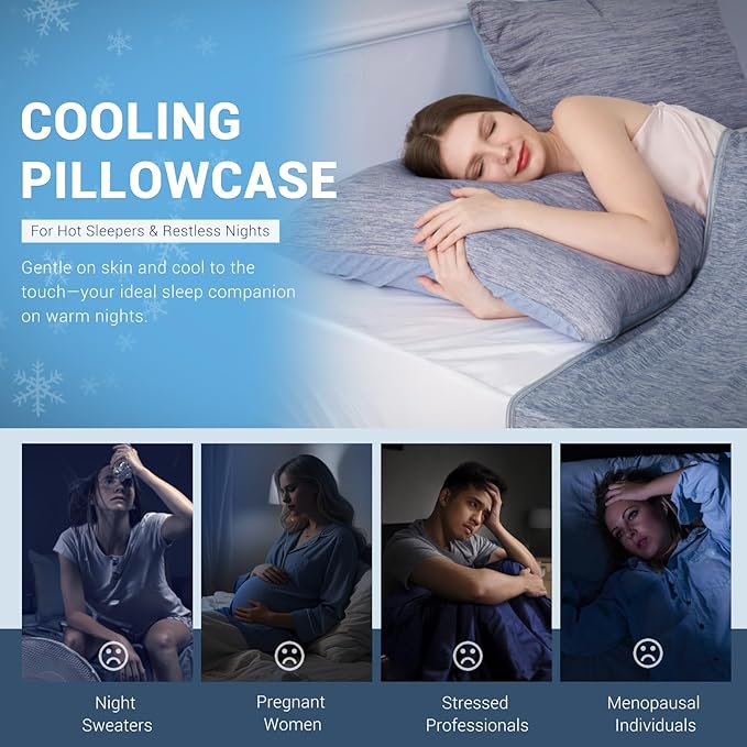 Elegear Cooling Pillow Cases for Hot Sleepers, Japanese Q-Max 0.5 Cooling Pillowcases, Both Sides(Cooling/Cotton), Breathable Soft Pillowcase for Hair and Skin, Set of 2-Blue (Standard (20" x 26"))