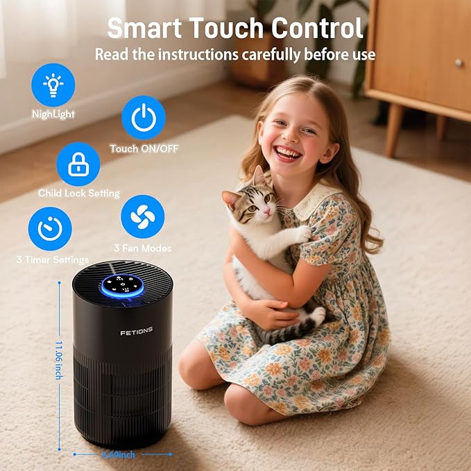 Air Purifiers for Bedroom Home,Quiet Air Cleaner With Sleep Mode Night Light