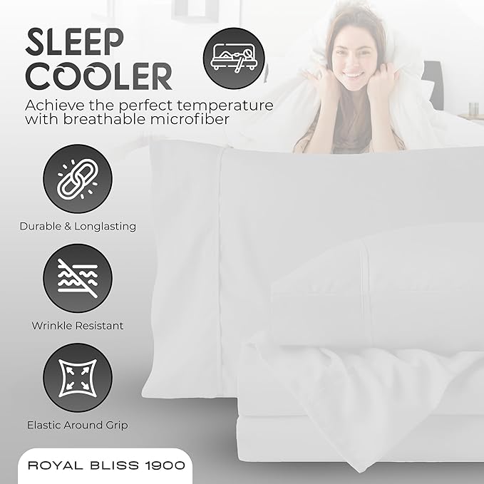 Twin XL Sheets Set - 3 Piece Bedding - Wrinkle Free, Fade Resistant, Double Brushed Microfiber - Deep Pockets/Easy Fit - 1800 Series Ultrasoft, Cooling Sheets (White)