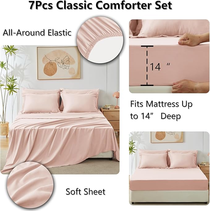 CozyLux Full Size Comforter Sets Blush Pink - 7 Pieces Bed in a Bag Full, Luxury Soft Bed Set for All Seasons, Bedding Set with Down Alternative Comforter, Sheets, Pillowcases & Shams